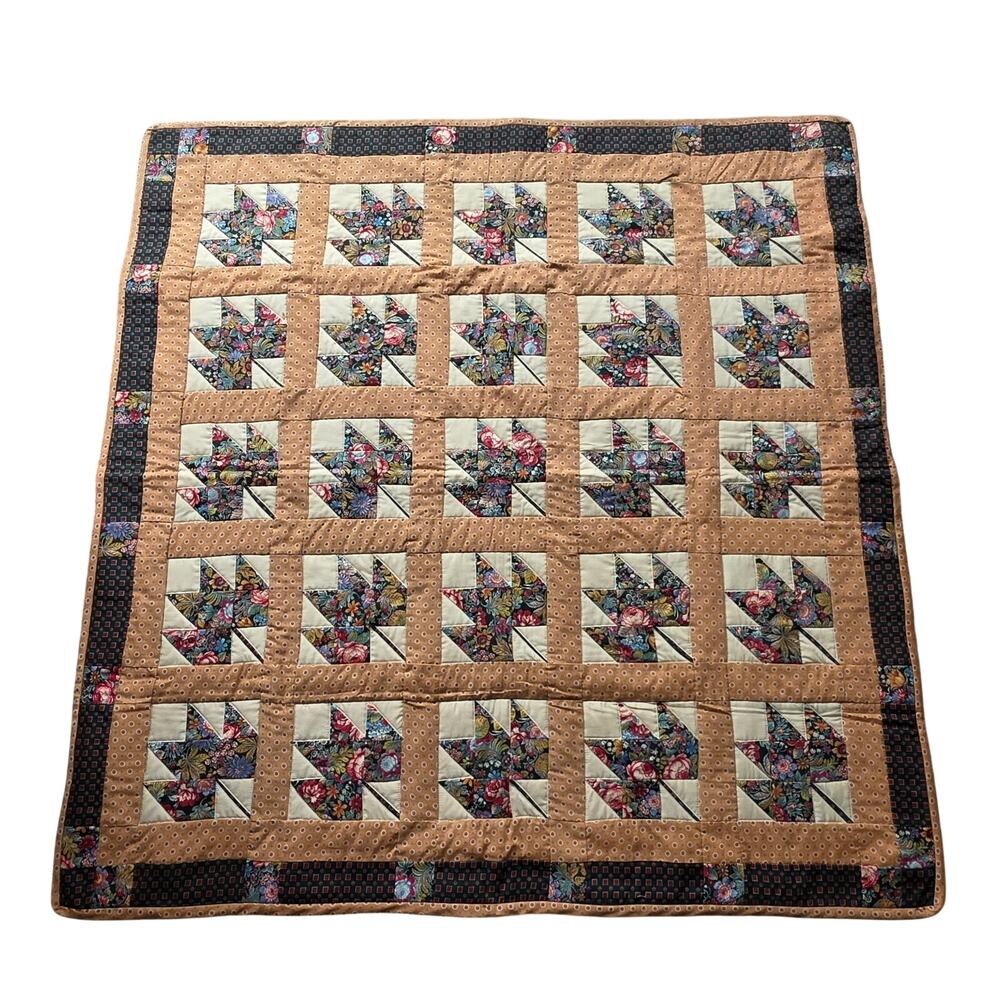 Handmade Pinwheel Patchwork Quilt 44x44 Floral Lap Throw Blanket
